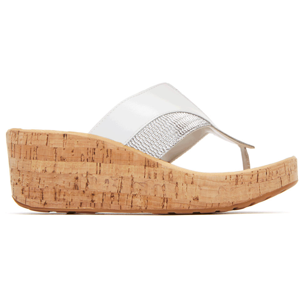 Rockport Singapore Womens Wedges - Weekend Casuals Lanea Gore Thong White - EM9610452